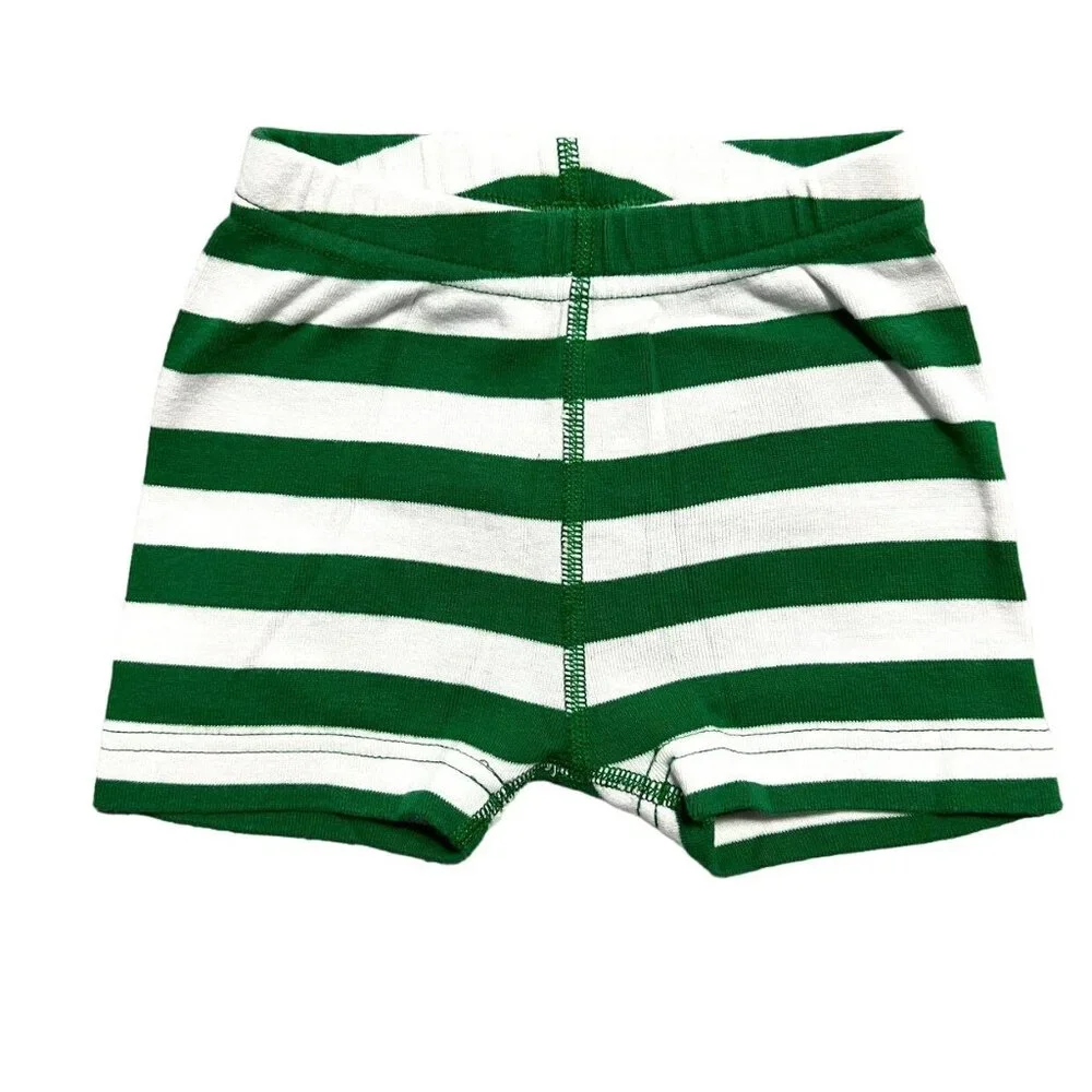 Hanna Andersson Sz 80 (18-24m) Green Striped Christmas Short Pajamas